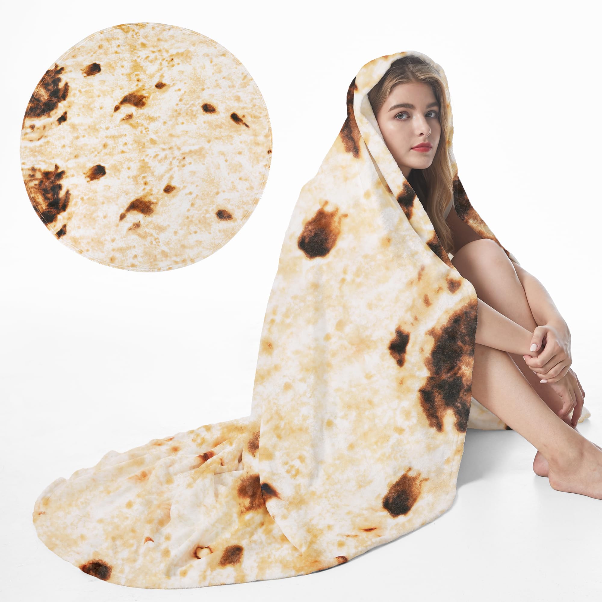 Admitrack Tortilla Blanket, Funny Realistic Round Burrito Throw for Adults & Kids (Double Sided)